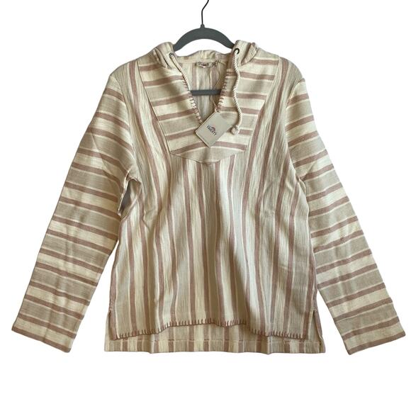 Faherty Daytripper Hoodie Striped Neutral Pullover Beach Cover Up Small Womens - Picture 3 of 9